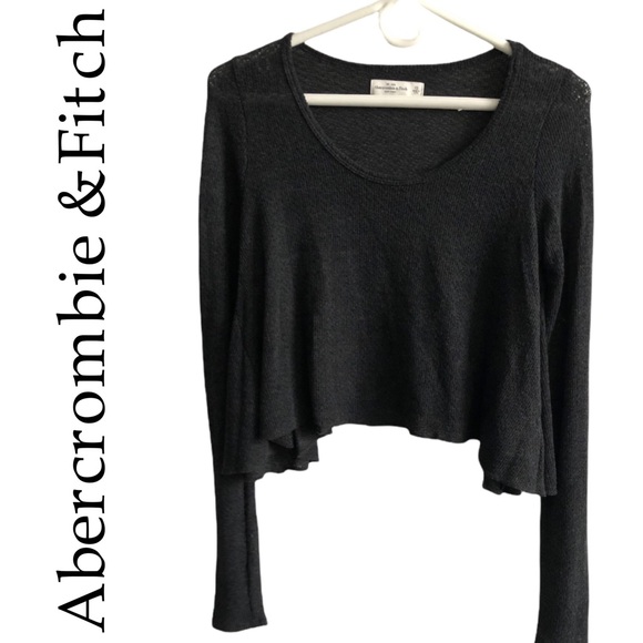 Abercrombie & Fitch charcoal grey soft knit asymmetrical knit cropped sweater XS - Picture 1 of 6